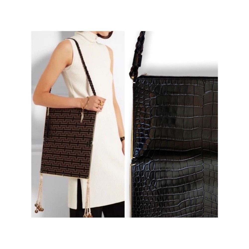 Elizabeth And James Wire Frame Woven Tapestry Embossed Leather Purse Clutch